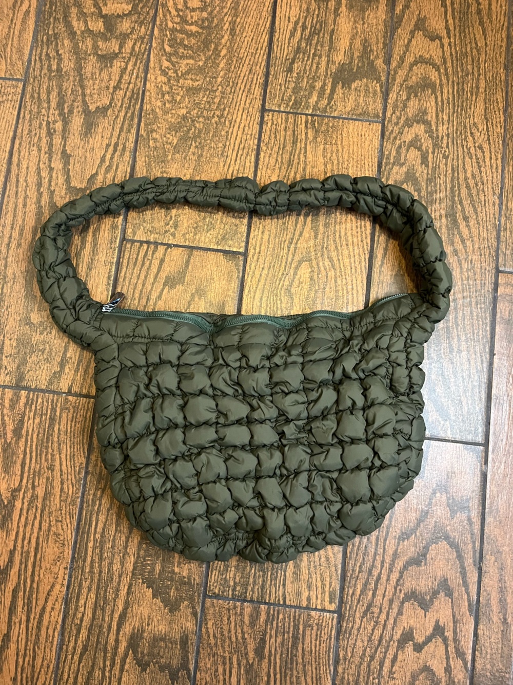 Quilted Shoulder Tote Bag in Olive Green
